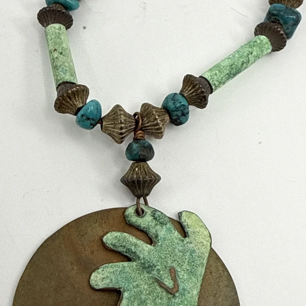 Vtg Native American Kokopelli‎ Brooch Pin Pendant Turquoise Copper? 5